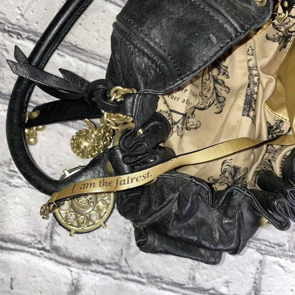 Vintage Juicy Couture Black Leather Tassel Key Handbag Hobo Bag Designer 90's